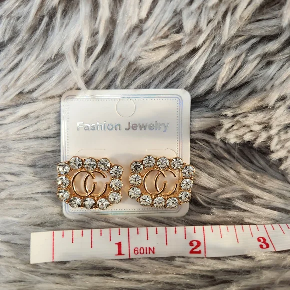 Crystal-Studded Gold Earrings - Picture 3 of 3